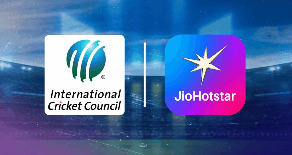 ICC media rights bidding process illustration showing JioStar and global streaming platforms.