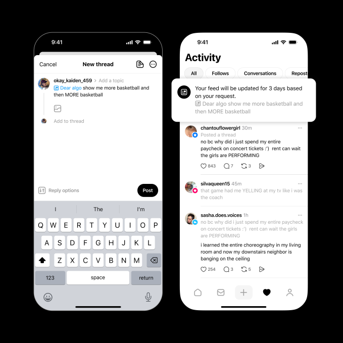 Threads launches ‘Dear Algo’ AI feed personalization